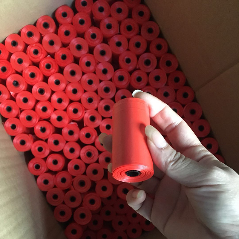 EPI可降解红色连卷宠物拾便袋 可印刷便携降解垃圾袋